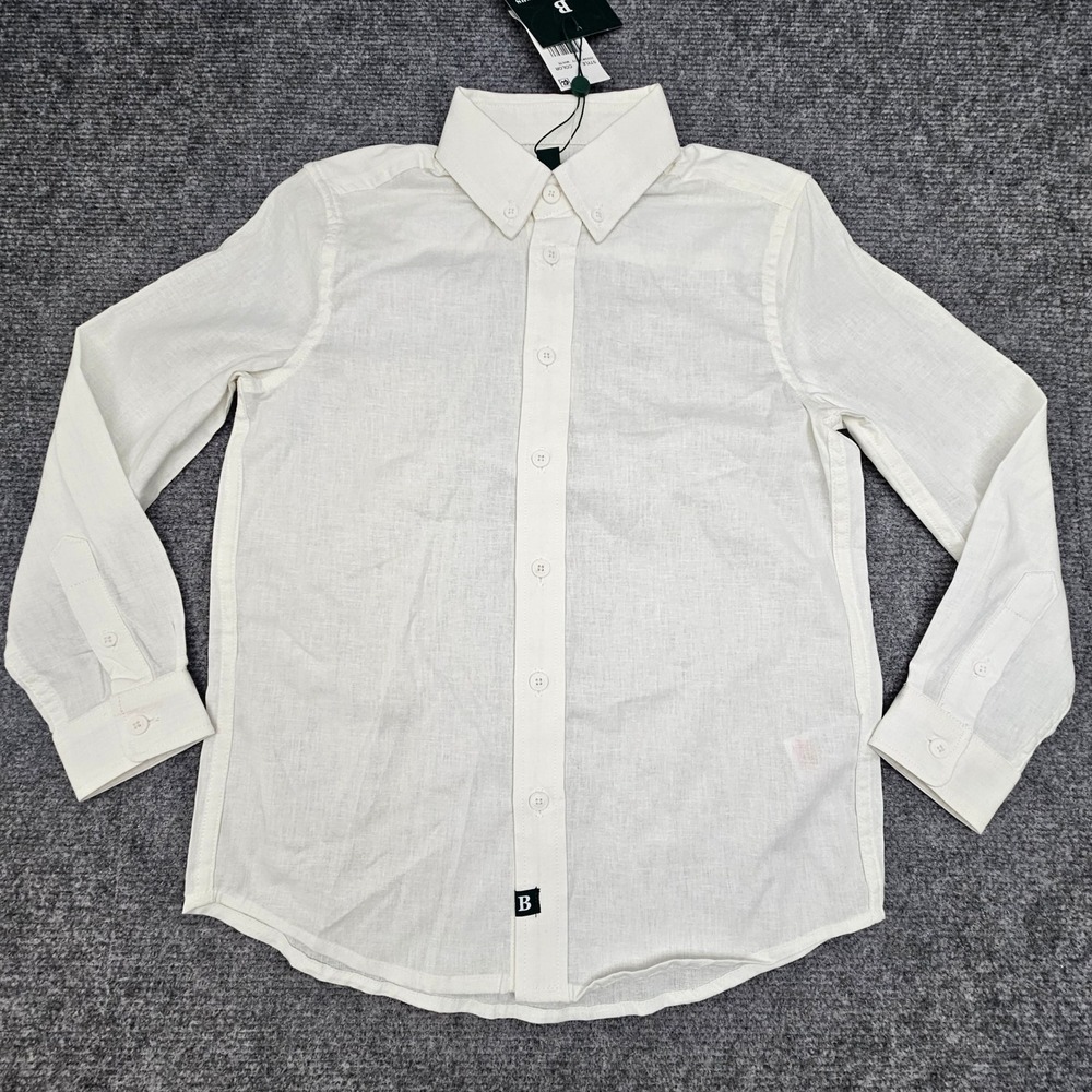 B. by Brooks Brothers Button Down Long Sleeve Shirt Kids 8Y White Linen Blend